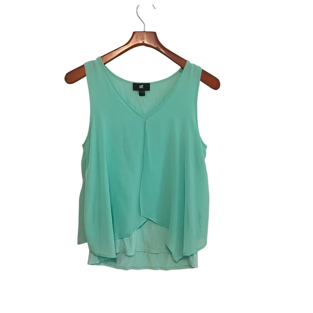 IZ Byer Tank Top Women Small Mint Green Layered Chiffon Split Back Flowy Summer